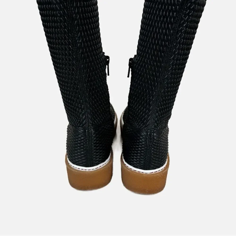 Free People Thigh High Over The Knee Boots Womens 37/ US 6.5 Black Stretch OTK